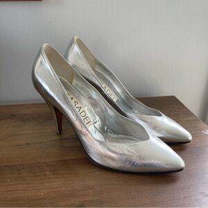 Casadei Metallic Silver Pointed-Toe Pumps